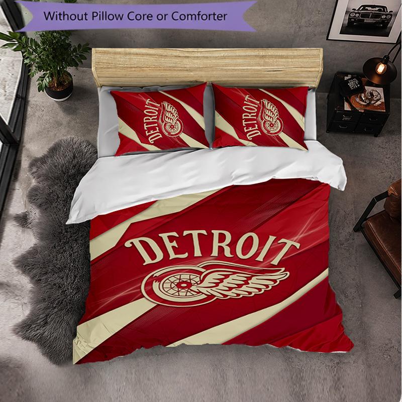 Set Biancheria da Letto in Microfibra con Motivo Detroit Red Wings 3 Pezzi Copripiumino Decorativo per Camera da Letto Uso Domestico