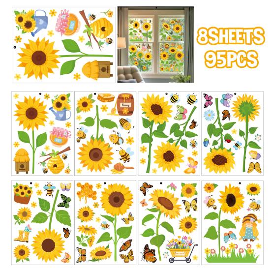 8 Sheets Spring Window Clings Butterfly Flower Hummingbird Window Decals to Prevent Bird Strikes Reusable Static Sticker for Glass Windows