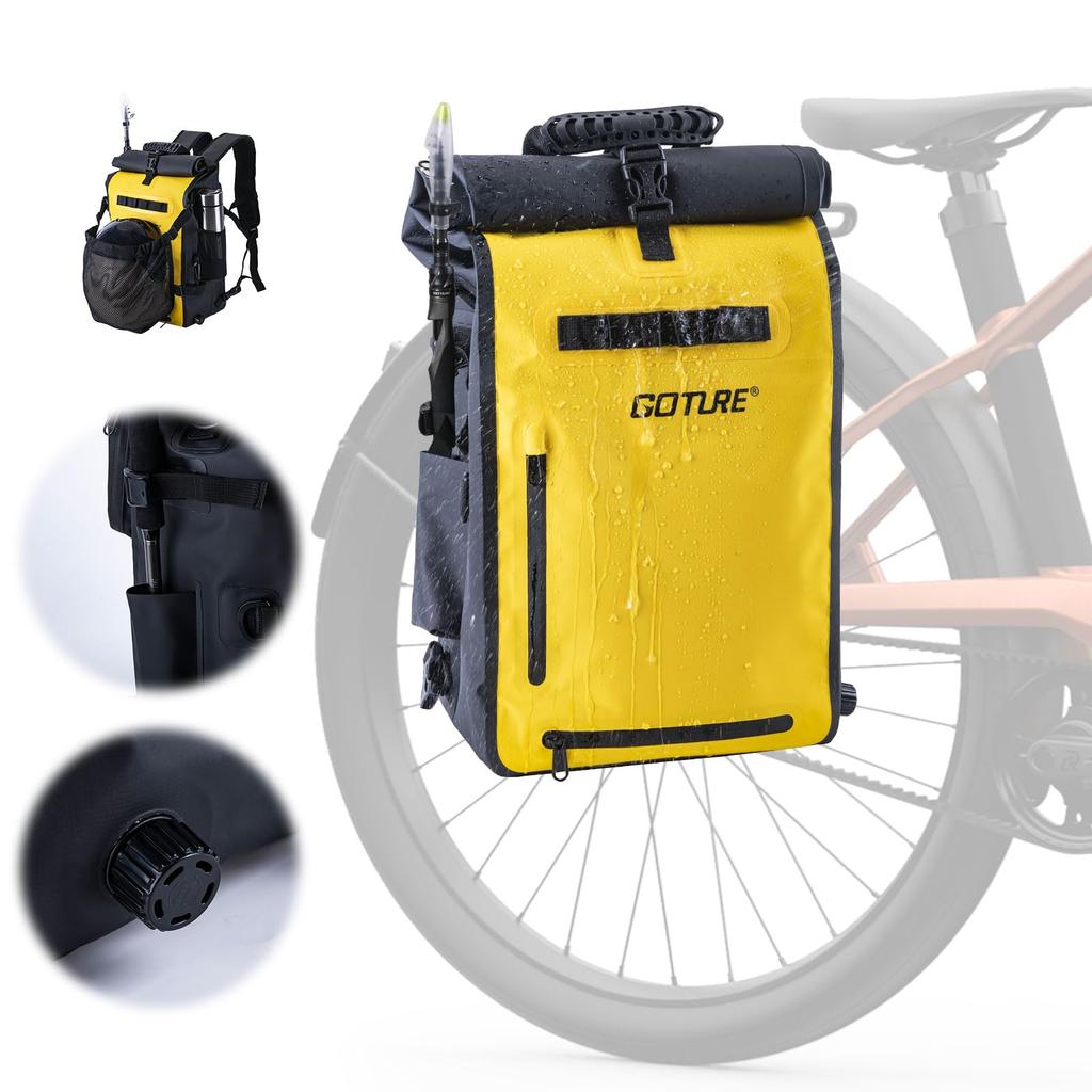 GOTURE 25L Bicycle Side Bag for and Touring with Shoulder Drum Touring Seat and Outdoor Yellow [IPX4 Waterproof] Fishing, Cycling, Touring, Camping,