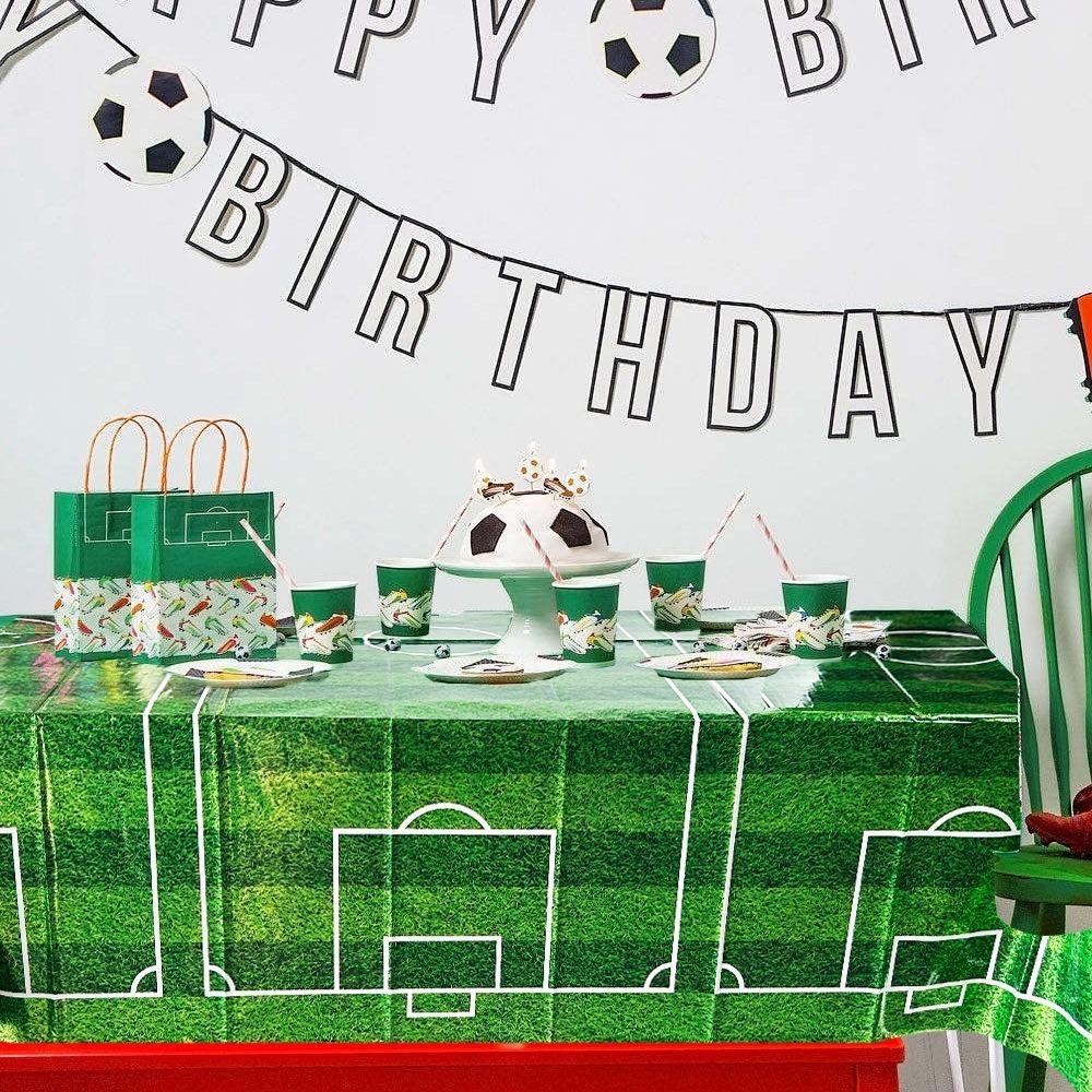 2PCS Waterproof Football Theme Disposable Tablecloth Green Football Sport Table Linen Boy
