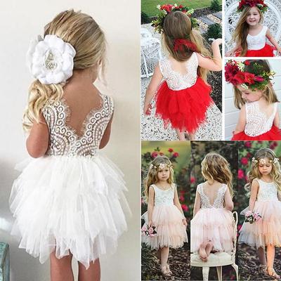 Toddler Baby Girls Dresses Lace Flowers Party Formal Wedding Summer Prom Gown UK