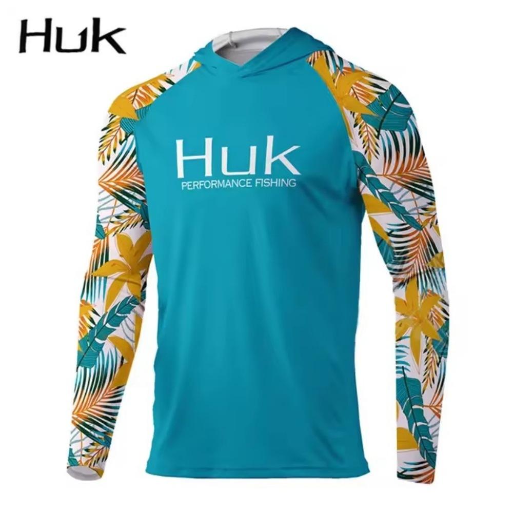 HUK Summer Fishing Shirt Men's Long-Sleeve Hooded Fishing Suit UV Protection Upf 50 + Fishing Wear