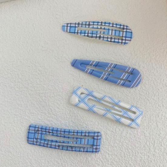 4Pcs Girl Hairpin Plaid Dot Printing Water Drop BB Clip Sweet Girly Style Strong Grip Bang Hair Pins Hair Accessory