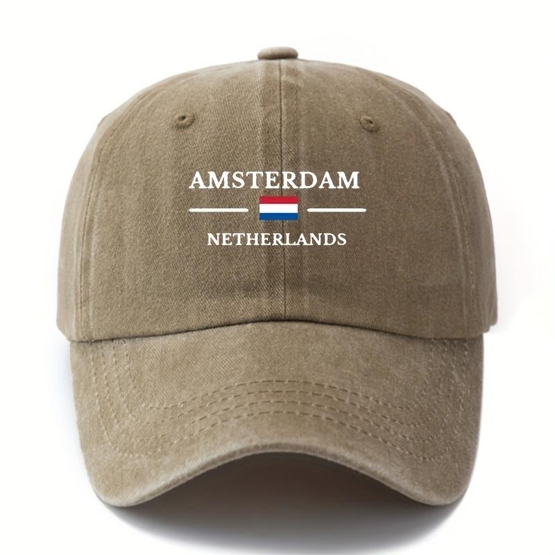 Cappellino da Baseball Unisex alla Moda e Versatile con Lettere Stampate AMSTERDAM, Leggero per l'Esterno, Visiera Curva, Cappellino da Baseball da Autista di Camion