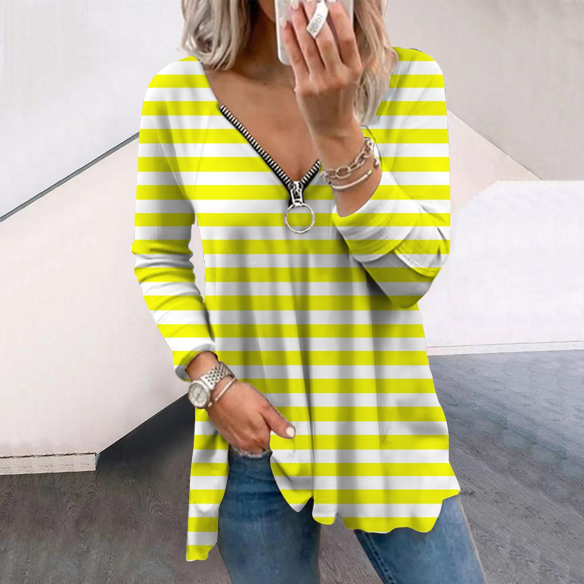 

Женские осенние футболки с длинным рукавом и принтом в виде ленты Dopamine, свободные футболки больших размеров с V-образным вырезом, удобные блузки 8XL жёлтый