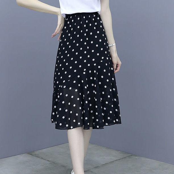 

Женская шифоновая юбка в горошек с принтом, летняя, новая, облегающая и модная, полуюбка для женщин 3XL