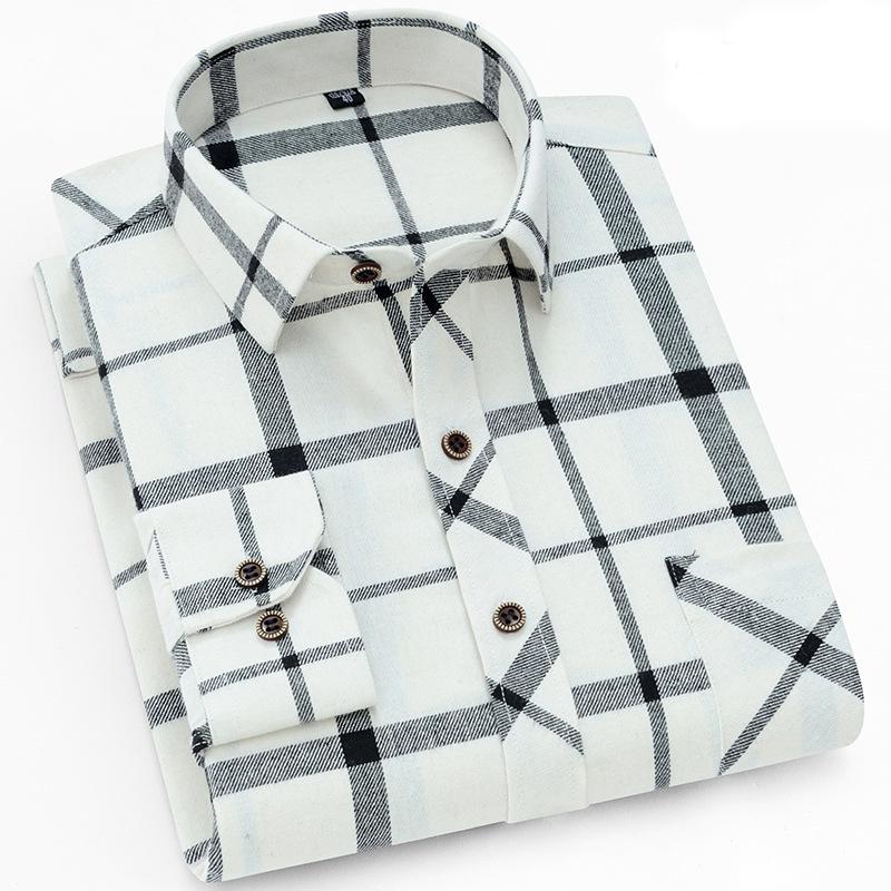 New Fashion Men's Plaid Shirts Long Sleeve Cotton Soft Regular-fit Single Pocket Comfortable Casual Flannel Shirts Male Clothing