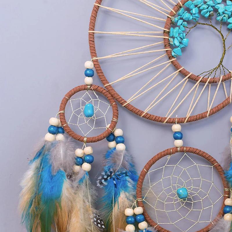 Dream Catcher Vintage Wind Chime Hanging Ornament Home Decor Indian Natural Stone Tree Of Life Dream Catcher Wall Decor