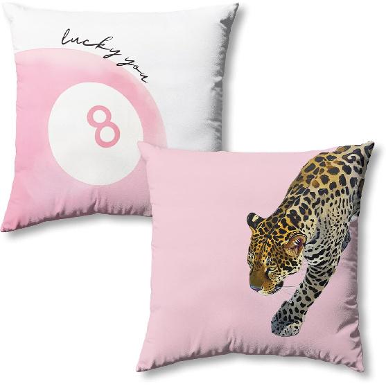 Trendy Funky Cheetah Pink Y2K Luck 8 Ball Pillow Covers 18x18 Set of 2,Pink Leopard Decorative Pillowcases,Cheetah Throw Pillow Covers for Couch Sofa
