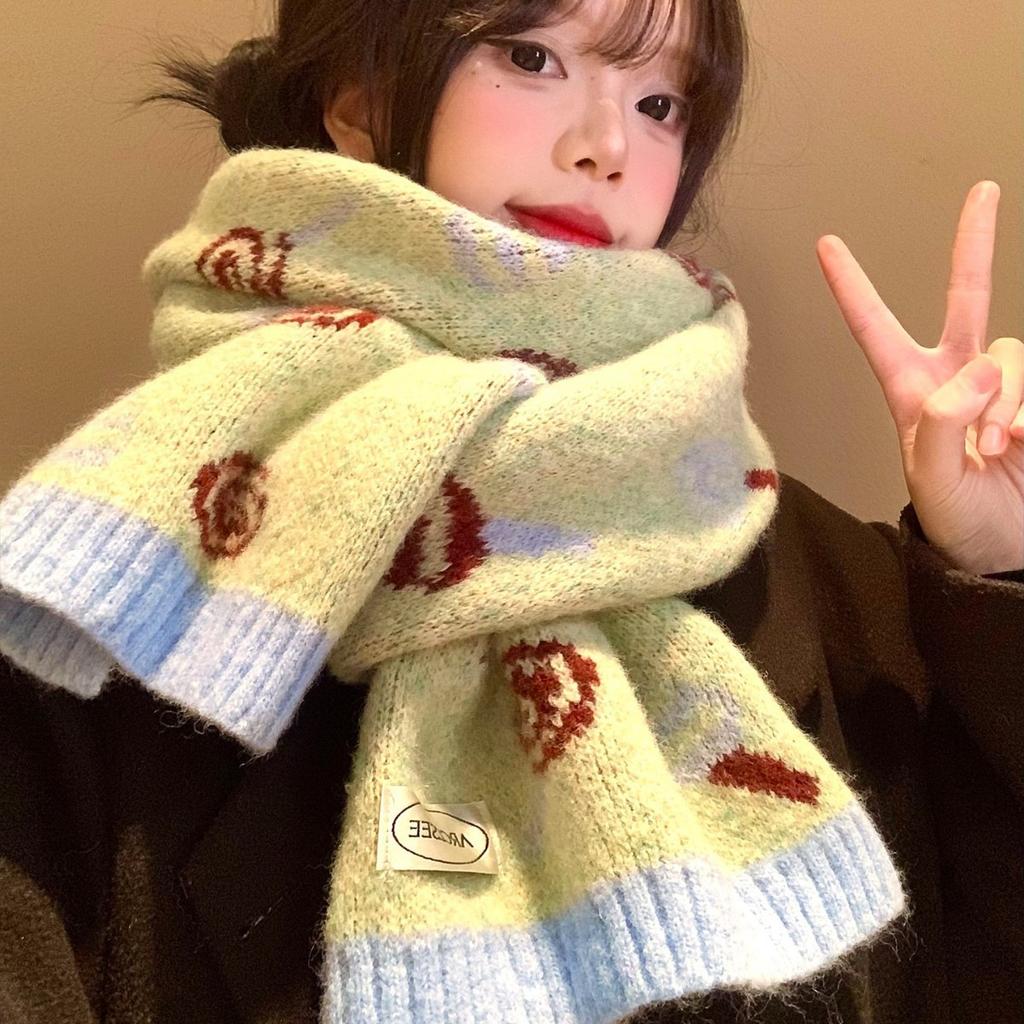 Winter Korean Version Thickened Warm Knitted Scarf Female Sweet and Cute Candy Versatile Neck Protection Scarf Student Female Riding