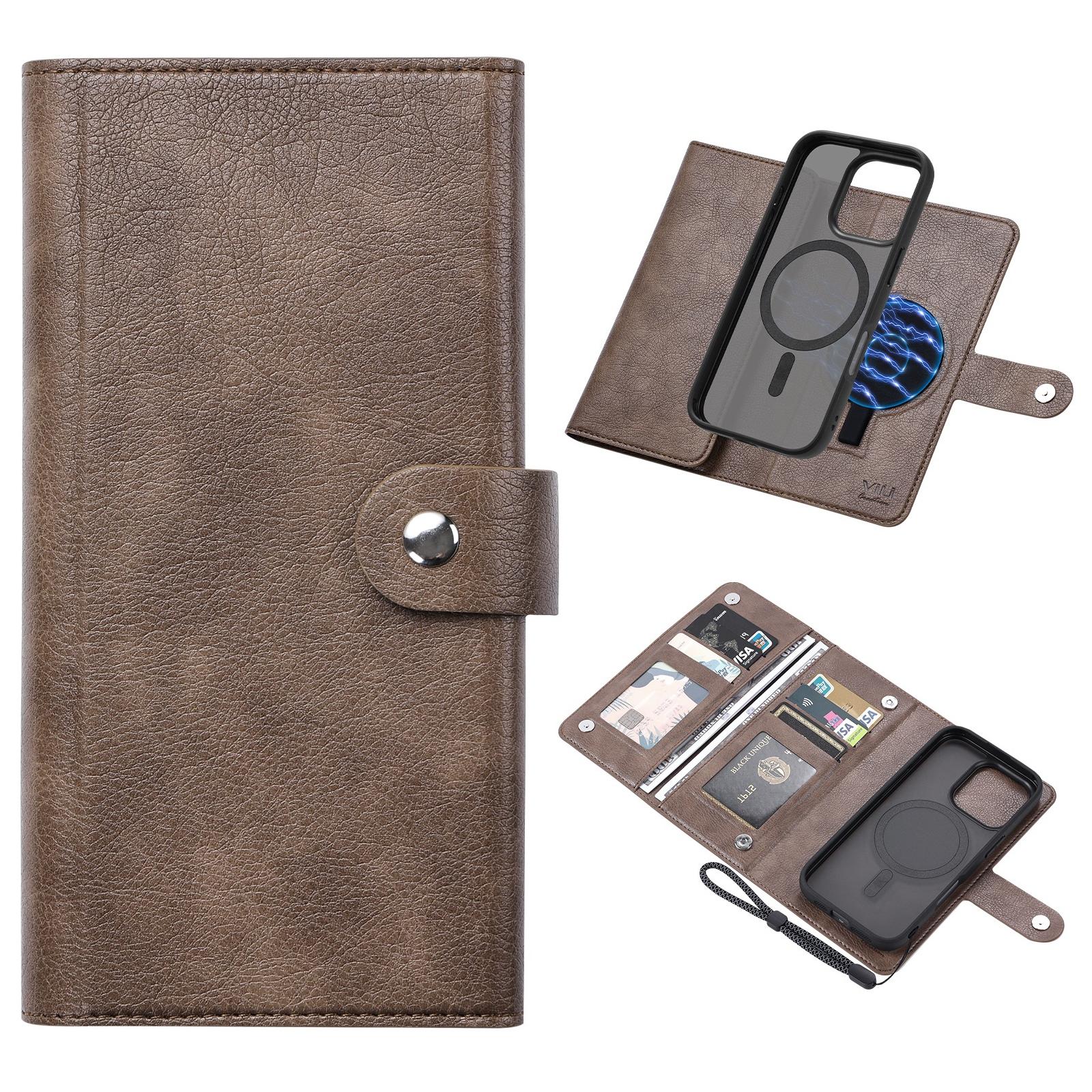 

VILI GVA Series for iPhone 16 Pro Max Magnetic Case Detachable Leather Wallet Cover Coffee