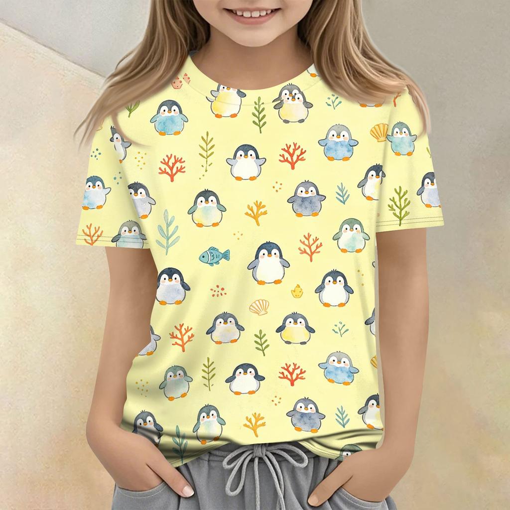 Kids Animal Print Crew Neck Short Sleeve Casual Loose Fit T Shirt Top Soft Comfortable Fabric Lightweight Breathable Design