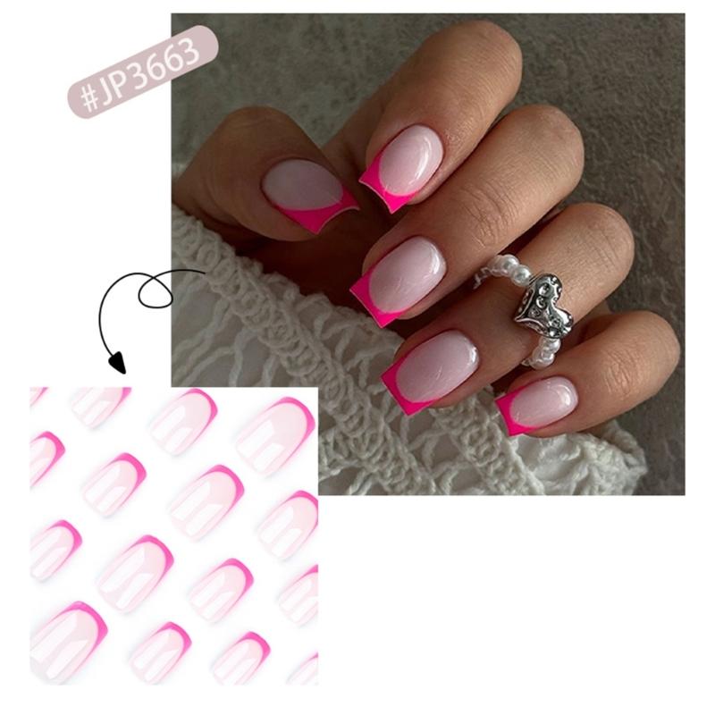 24Pz Unghie Finte Press-on Quadrate Unghie Finte Adesive Design Francesi Unghie Finte Unghie Artificiali Regali per Donne e Ragazze