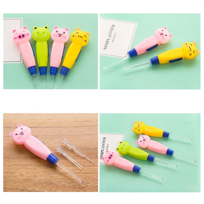 Fashion Abs Adults Children Kids Use Replaceable Head Lighting Earpicks Tool Set