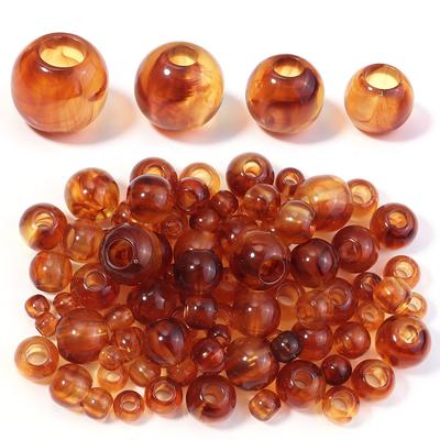 10-200pcs 8/10/12/14/16/18/20mm Acrylic Amber Beads Round Big Hole Loose Spacer Beads For DIY Jewelry Making Bracelets Necklace