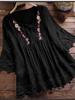 Women Lace Trim Embroidered Blouse Casual Pink Top