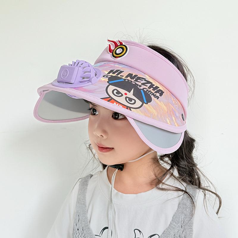 Children's Sun Protection Hat with Fan Boy Summer Outdoor Sky Top Hat Girl Retractable Large Hat Brim Sun Hat