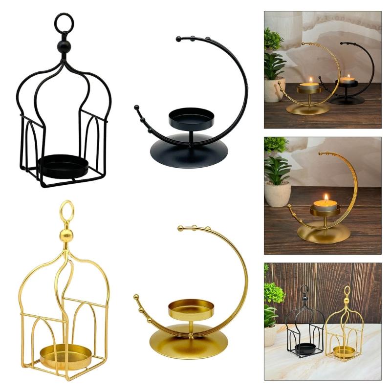 Hanging Metal Tealight Candle Holder for Eid Mubaraks Moon Shape Candle Stand Iron Lanterns for Home and Event Decors