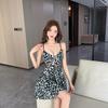 Elegant 8999 Low-Cut Spaghetti Strap Mesh Patchwork Waist-Hugging Swing Dress