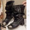 Stivali western con cinturino a fiocco intrecciato stivali corti larghi stile punk wasteland enormi belli