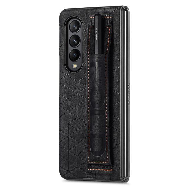 

Кожаный деловой чехол без отпечатков пальцев для Samsung Galaxy Z Fold 4 5g Fold4 Fold3 Fold 3, тонкий чехол-браслет для телефона for Samsung Z Fold 4 чёрный