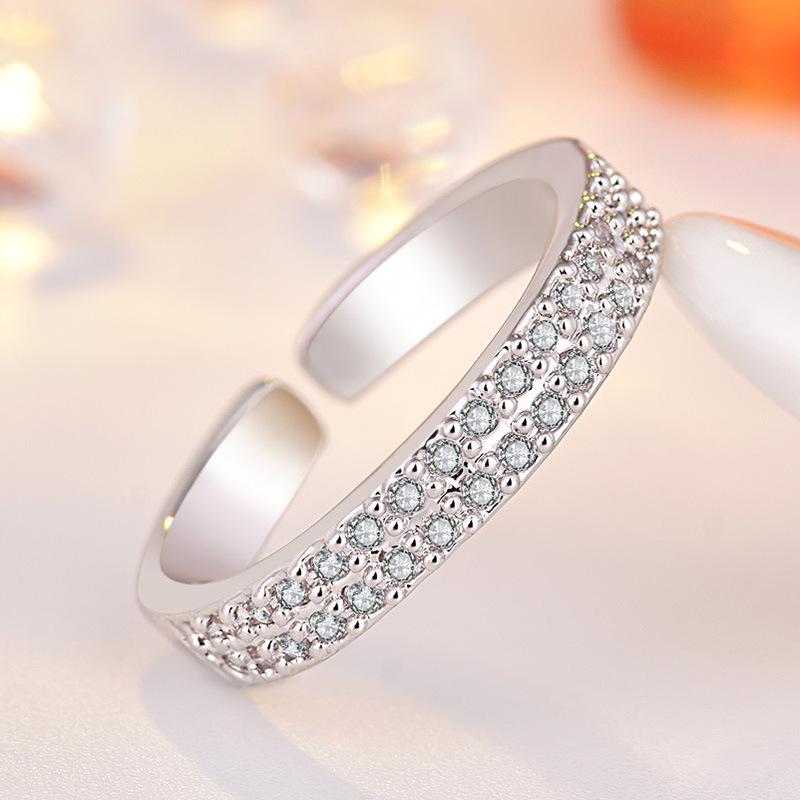 Korean Style Women's Double Row Rhinestone Open Ring