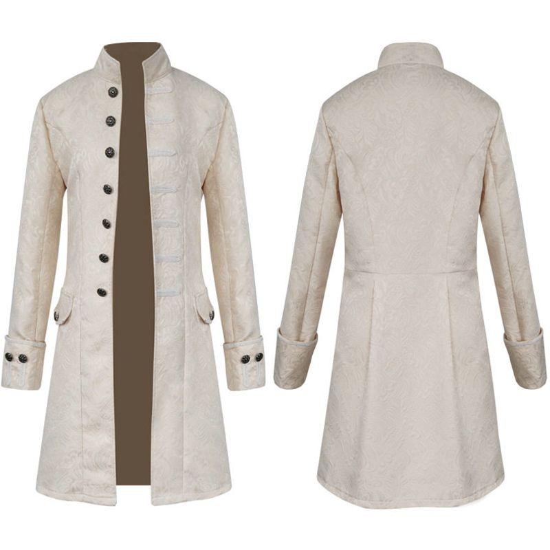 2021 New Foreign Trade European and American Men's Coat, Solid Color Fashion Steampunk Retro Men's Uniform with Stand Collar