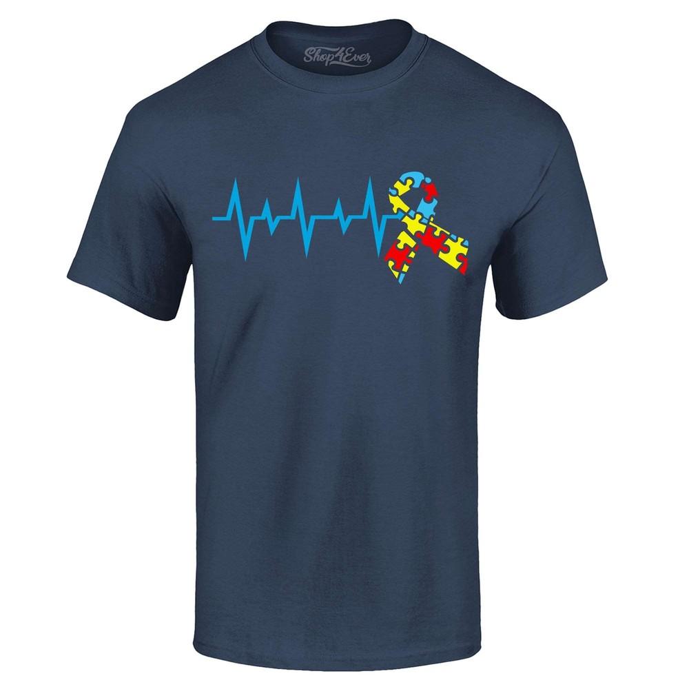 

Autism Heartbeat Heartline Puzzle Ribbon T-shirt Autism Shirt S