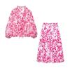 European & American Fashion Layered Print Shirt & Skirt Set for Women