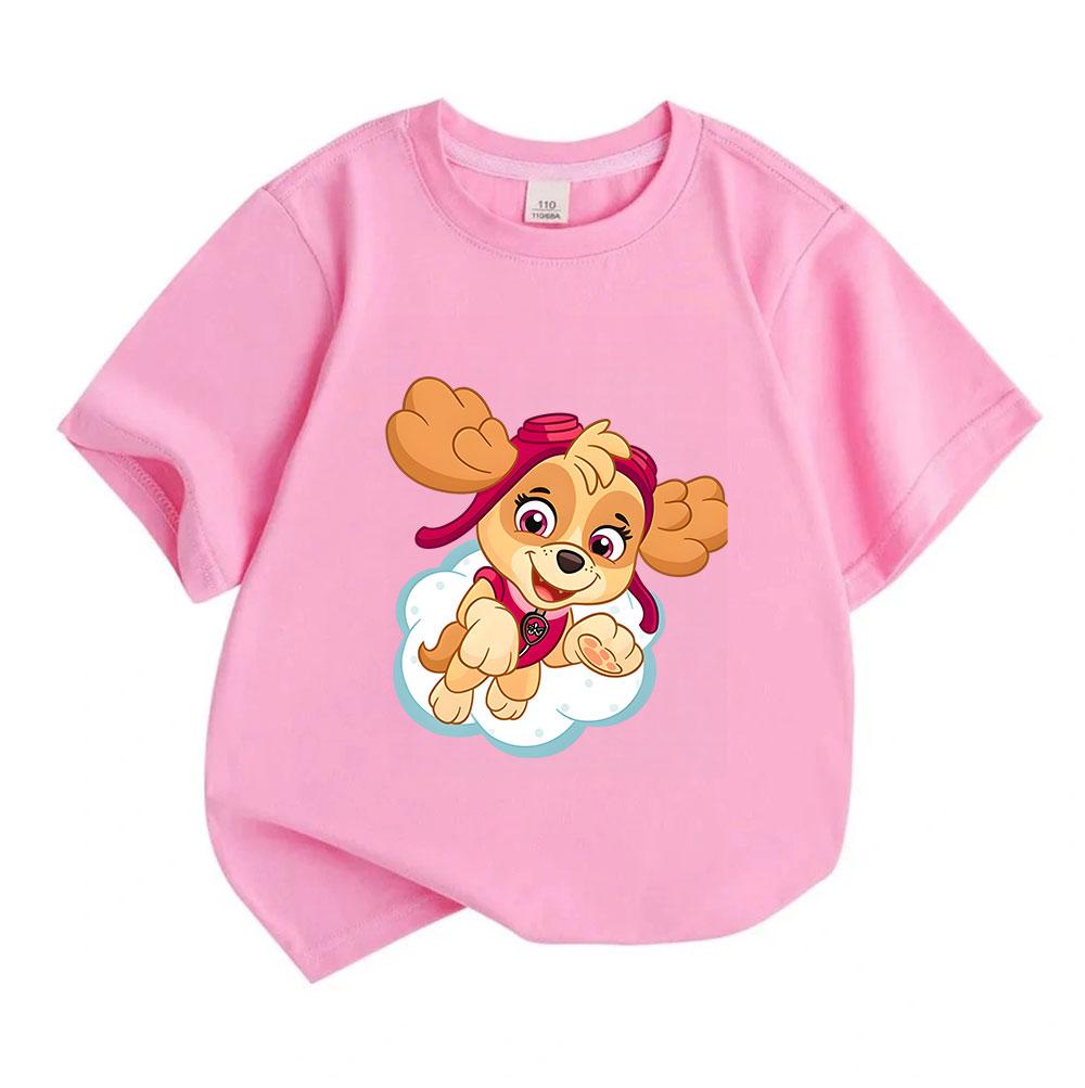 Kids Boys Girls 100% Cotton Crew Neck Short Sleeve T-Shirt, Adorable Flying Cartoon Puppy Print Casual Soft Summer Tee for Little Children Daily Wear