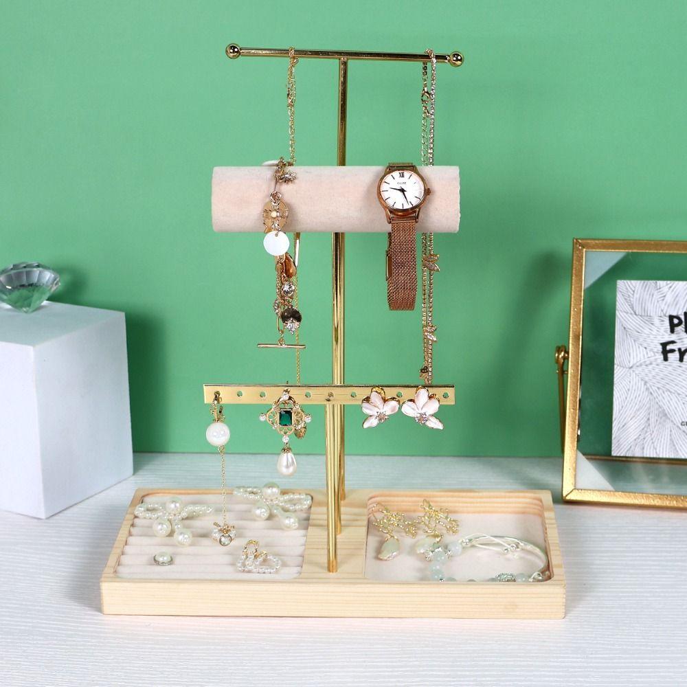 Simple Wood Necklace Holder Organizer Space Saving Jewelry Display Stand Retail Display