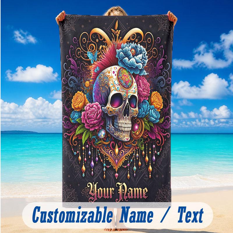 Decorative Artwork Theme Beach Towel Personalized Custom Name & Text Soft Quick Dry Beach Towel for Swimming Travel