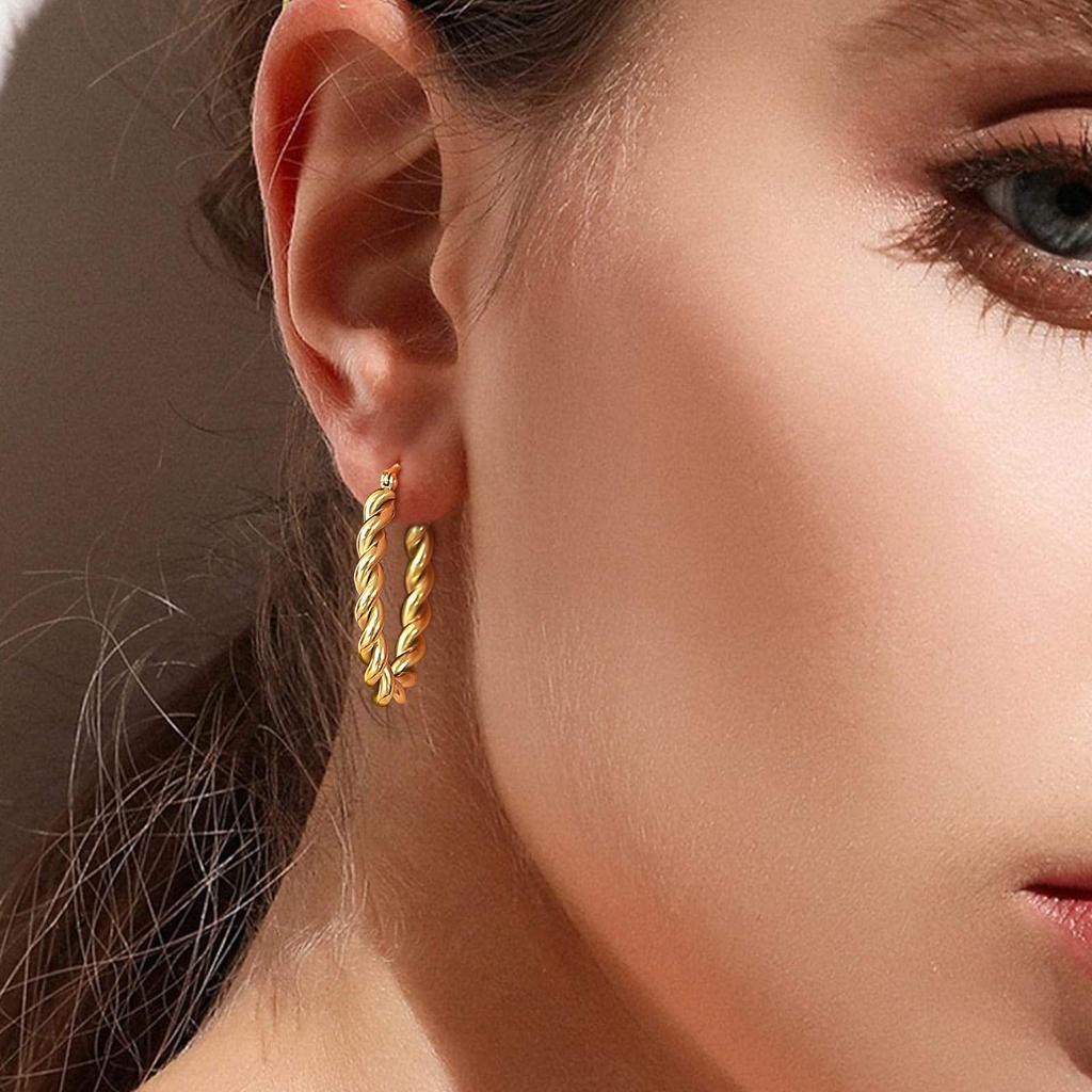 Stainless Steel Earrings, Twist Earrings, Gold C-shaped Earrings, Simple and Fashionable Women's Jewelry