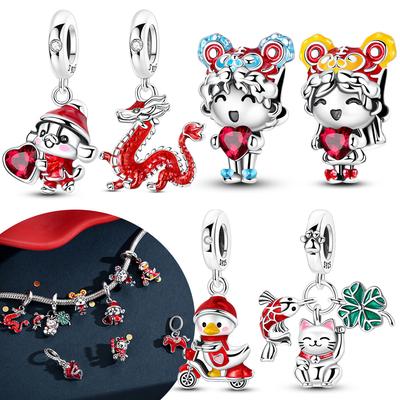 Original Charms Red Dragon Boy Girl Heart Duck New Year Original Copper Beads Fit Bracelet Jewelry Gift Delicate Accessory