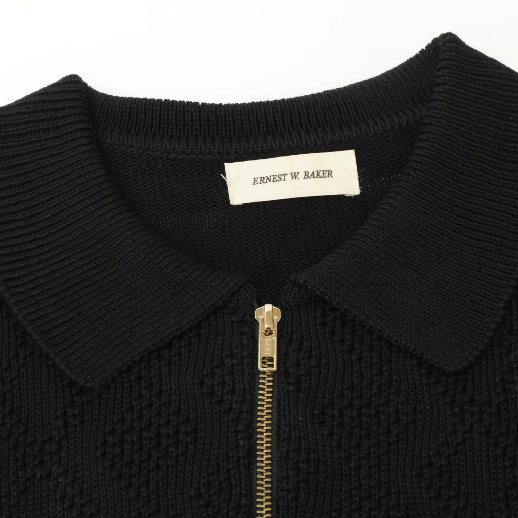 ERNEST W. BAKER Black Zip-Up Knit Polo tops M blackUsed