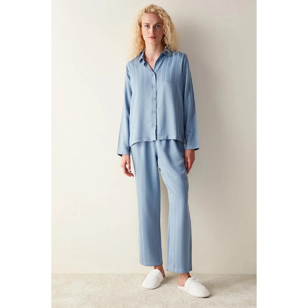 Lucy Blue Shirt Trousers Blue Pajama Set
