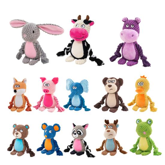 Plyšová pískací hračka pro psy, plyšové zvířátko, měkká plyšová zvířátka s lanovými nohami, hračka na prořezávání zubů pro štěňata, pro agresivní hlodavce