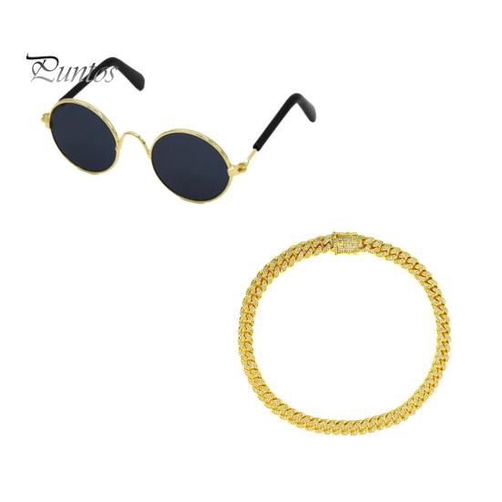 

1 комплект нарядов для газонного гуся, ожерелье со стразами в стиле хип-хоп, винтажные солнцезащитные очки, украшение для статуи гуся на открытом воздухе, украшения для одежды, аксессуары золотистый