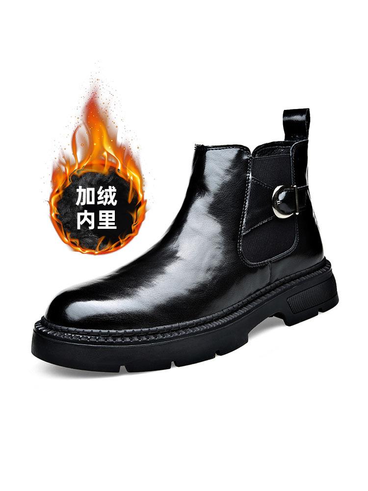 FashionAutumn Winter Ankle Boots for Men Fashion Casual Buckle Designer Black Cow Leather Shoes Man Black Platform Chelsea Boots Male