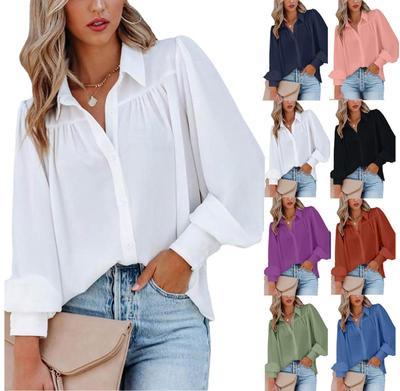 Camicetta Casual da Donna a Vestibilità Larga con Collo a Revers Bianco Manica Lunga Bottoni Primavera Estate Abbigliamento Femminile Ufficio Signora Formale Blusa