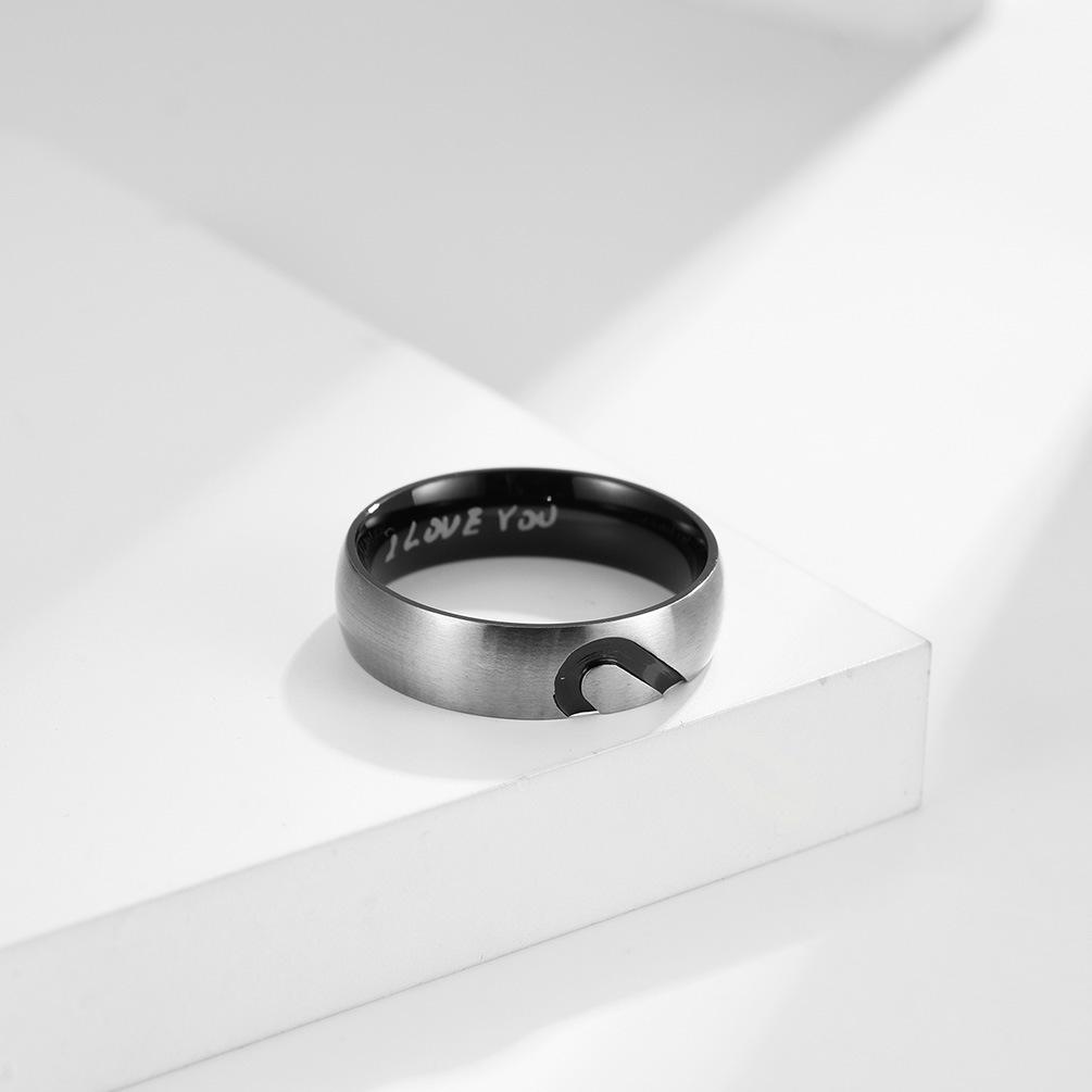 Diamond Studded Heart Shaped Titanium Steel Couples Engagement Ring Proposal and Love Set Zircon Couples Tail Ring