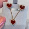 Women Jewelry Set V Gold Red Agate Heart Earrings Mini Heart Chain Dainty Necklace Elegant Gift