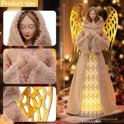 Figura de Ángel Guardián de Navidad Preiluminada Muñeca de Tela con Alas Doradas Luces LED para Decoración Festiva del Hogar Regalo para Mujer