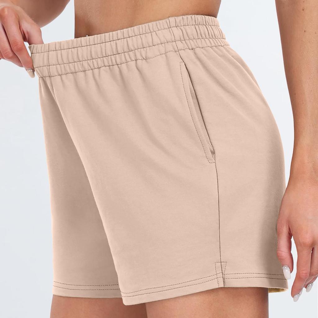 Damen-Shorts, lässig, für den Sommer, bequem, elastisch, hohe Taille, Laufshorts mit Taschen