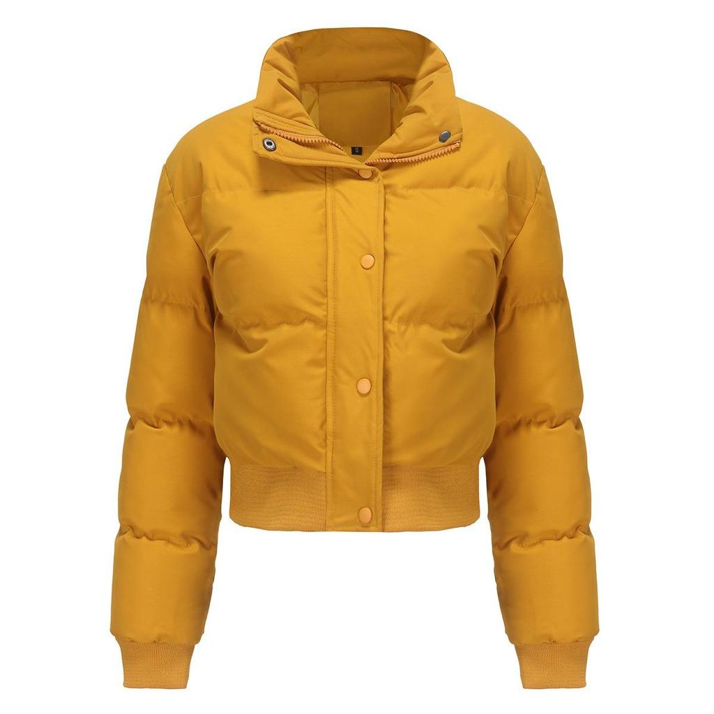 Winter Women's Short Cotton Jacket Long Sleeve High Neck Warm Loose Casual Puffer Coat 612