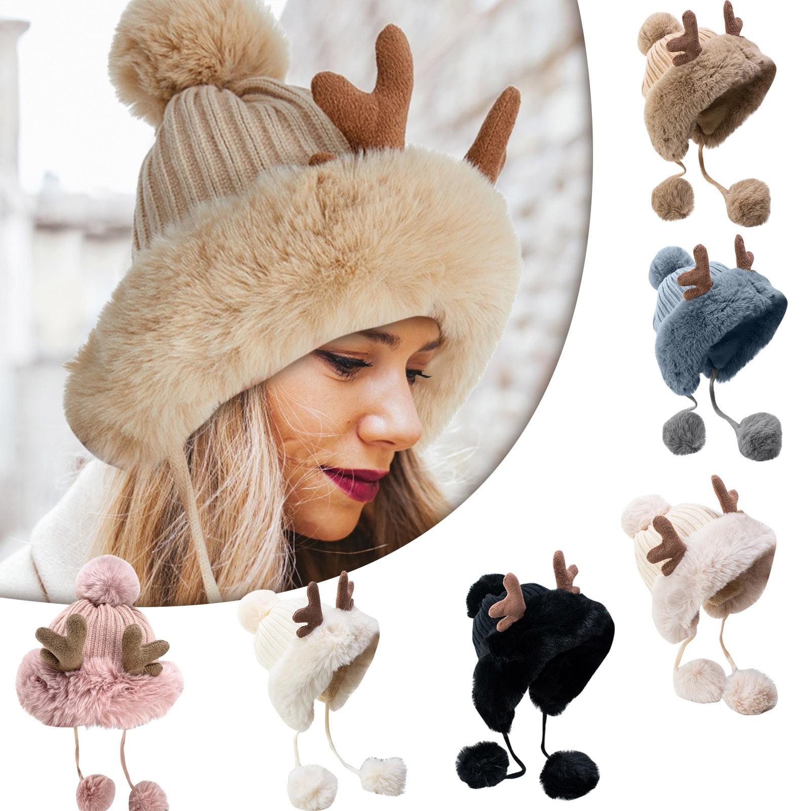 

Christmas New Cute Antlers Three Wool Ball Knitted Cap Europe And The United States In The Fall And Winter Warm Padded Wool Cap Fashion Leisure One Size оранжевый