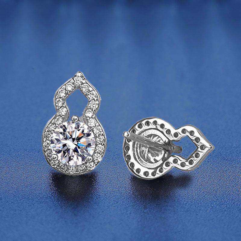 S925 Sterling Silver Moissanite Gourd Stud Earrings - Exquisite, Shiny, Niche Design, Light Luxury Jewelry