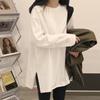 White Long-Sleeve Cotton Sweater Tunic for Women - Mid-Length, Velvet-Lined, Butt-Covering. Perfect Autumn/Winter Layer.