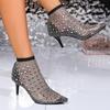 Spring and summer sexy stiletto sandals women's mesh socks hollow rhinestone elastic transparent fashion pointed high heel cool boots