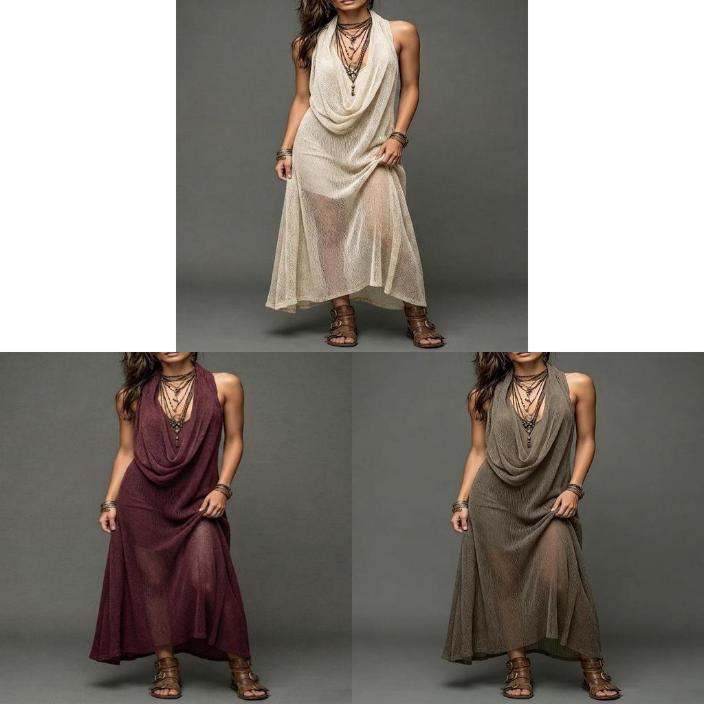 Bohemian Beach Dress With Knit Fabric For Vacation Travel